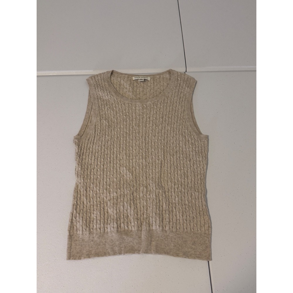 Banana Republic Tan Cable Knit Pima Cotton Wool Blend Sweater Vest Size M o3 - Picture 2 of 7